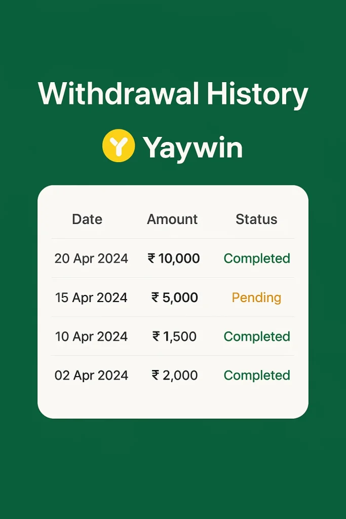 yaywin game withdrawl history